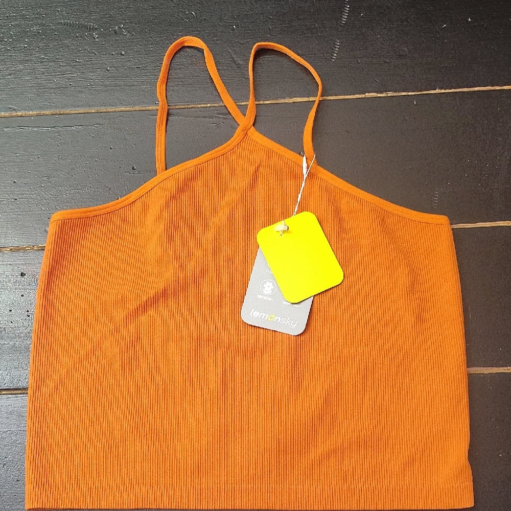 LemonSky Orange Ribbed Camisole Crop Top